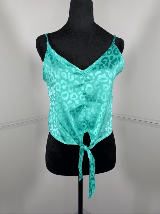 glam Tops - NWT Glam Turquoise Leopard Jacquard Tie Front Cami Top Size Small